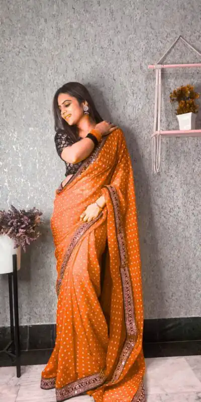 JR 543 Orange Color Printed Georgette With Sequence Embroidery Lace Saree Casual, Party Wear, Wedding, Events Etc. Expected Delivery 4-6 Working Days 1449/- | Sarees, Bollywood Sarees, Creative Sarees, Designer Sarees, Embroidered Sarees, Ethnic Saree, Modern Digital sarees, Party Wear Sarees