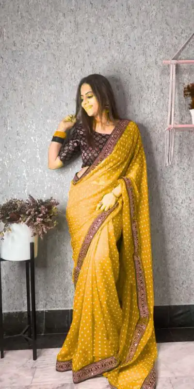 JR 543 Yellow Color Printed Georgette With Sequence Embroidery Lace Saree Casual, Party Wear, Wedding, Events Etc. Expected Delivery 4-6 Working Days 1449/- | Sarees, Bollywood Sarees, Creative Sarees, Designer Sarees, Embroidered Sarees, Ethnic Saree, Modern Digital sarees, Party Wear Sarees