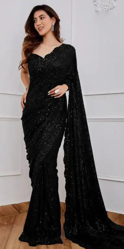 DF 3312 Black Color Georgette Embroidery Sequins Work Saree Casual, Party Wear, Wedding, Events Etc Delivery Expected.4-6 Working Days 1899/- | Sarees, Bollywood Sarees, Creative Sarees, Designer Sarees, Embroidered Sarees, Ethnic Saree, Modern Digital sarees, Party Wear Sarees