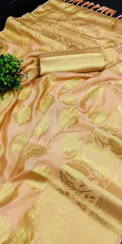 MB™️  3225 Golden Pink Color Pure Organza Gold Zari Weaving Silk Saree Casual, Festival, Wedding, Party Wear, Events, Etc. Delivery 4-6 Working Days @1499 | Sarees, Bollywood Sarees, Creative Sarees, Designer Sarees, Embroidered Sarees, Ethnic Saree, Modern Digital sarees, Party Wear Sarees