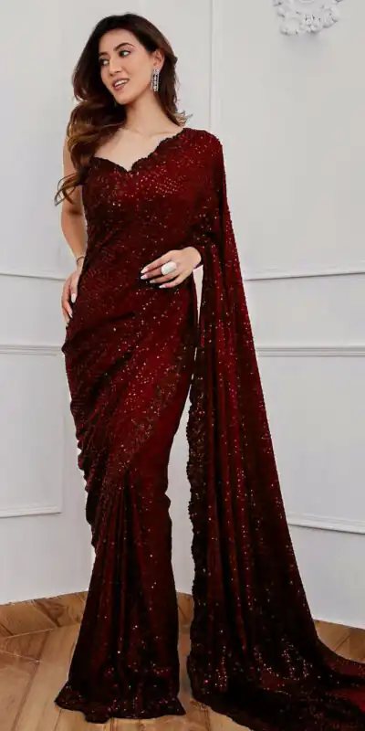 DF 3312 Maroon Color Georgette Embroidery Sequins Work Saree Casual, Party Wear, Wedding, Events Etc Delivery Expected.4-6 Working Days 1899/- | Sarees, Bollywood Sarees, Creative Sarees, Designer Sarees, Embroidered Sarees, Ethnic Saree, Modern Digital sarees, Party Wear Sarees