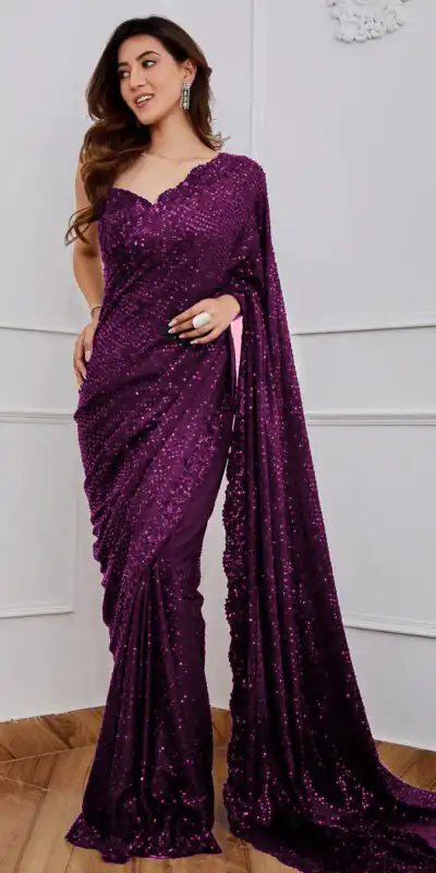 DF 3312 Wine Color Georgette Embroidery Sequins Work Saree Casual, Party Wear, Wedding, Events Etc Delivery Expected.4-6 Working Days 1899/- | Sarees, Bollywood Sarees, Creative Sarees, Designer Sarees, Embroidered Sarees, Ethnic Saree, Modern Digital sarees, Party Wear Sarees