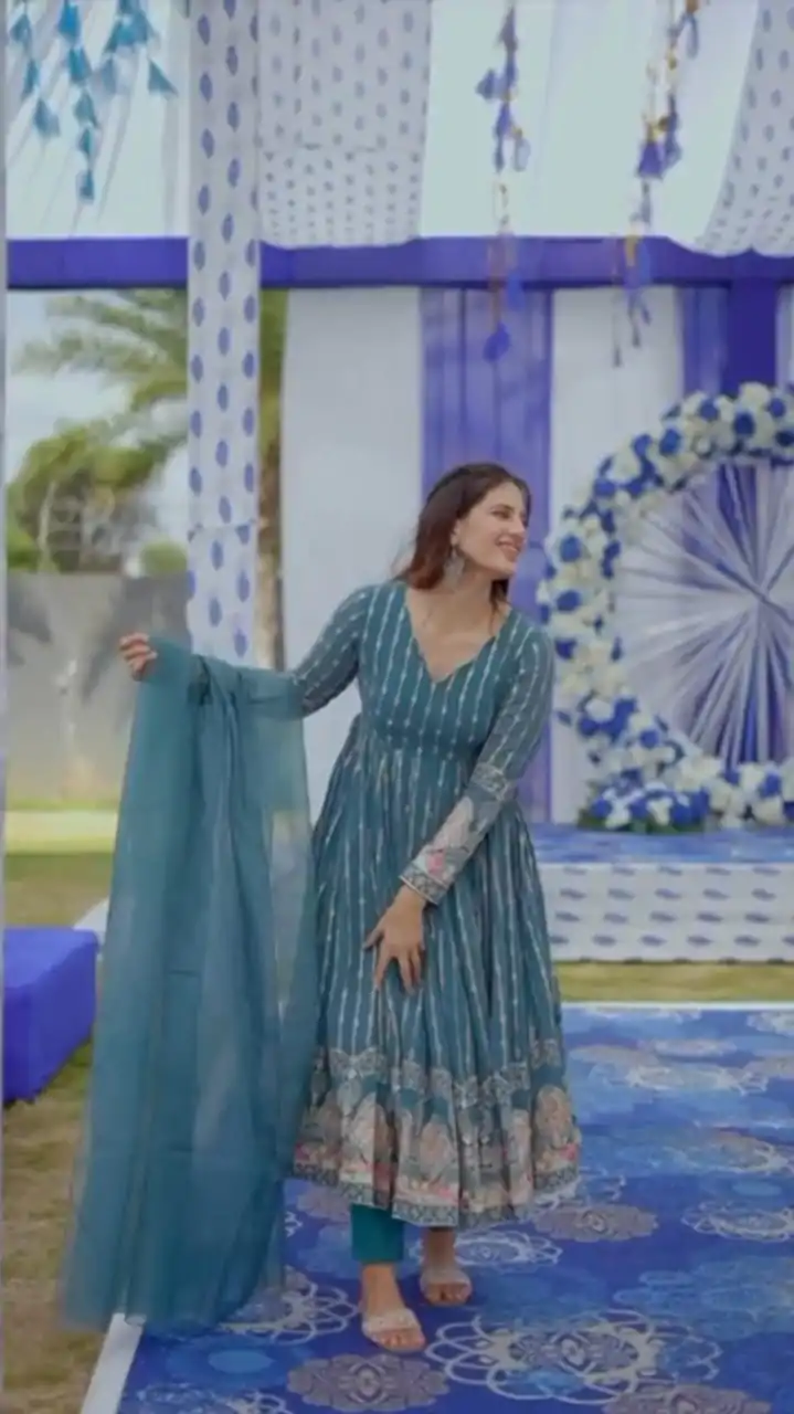 NSR 756 Blue Color Faux Georgette Embroidery Work With Full Sleeve Sharara Suit Casual, Wedding, Party, Festive, Events Etc. Delivery 4-6 Working Days 2199/ | Jump Suits, Salwar suit, Designer Suits, Casual Suits, Creative suits, Palazzo Suits, Party Wear Suits, Patiala Suits, Straight Suits