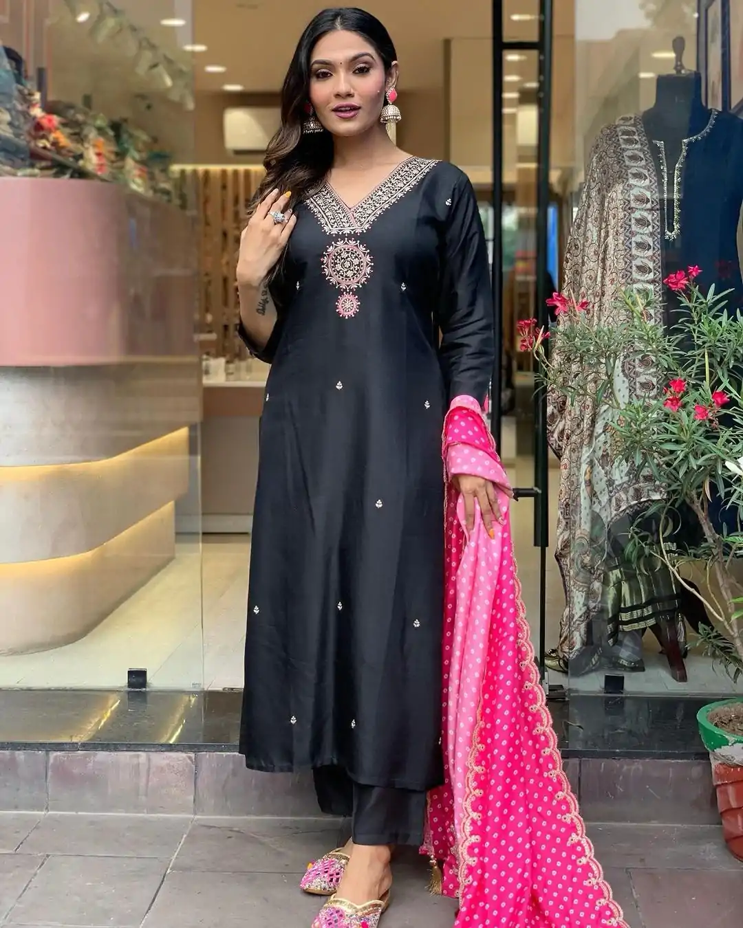 AD 147 Black Color Modal Silk Embroidery Sequence work Kurti Casual, Wedding, Party, Festive, Events Etc. Expected Delivery 4-6 Working Days @1799/- | Kurti, Bollywood Kurti, Creative Kurtis, Designer Kurti, Party Wear Kurti, Selfie Kurti