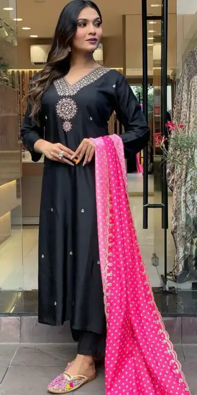 AD 147 Black Color Modal Silk Embroidery Sequence work Kurti Casual, Wedding, Party, Festive, Events Etc. Expected Delivery 4-6 Working Days @1799/- | Kurti, Bollywood Kurti, Creative Kurtis, Designer Kurti, Party Wear Kurti, Selfie Kurti