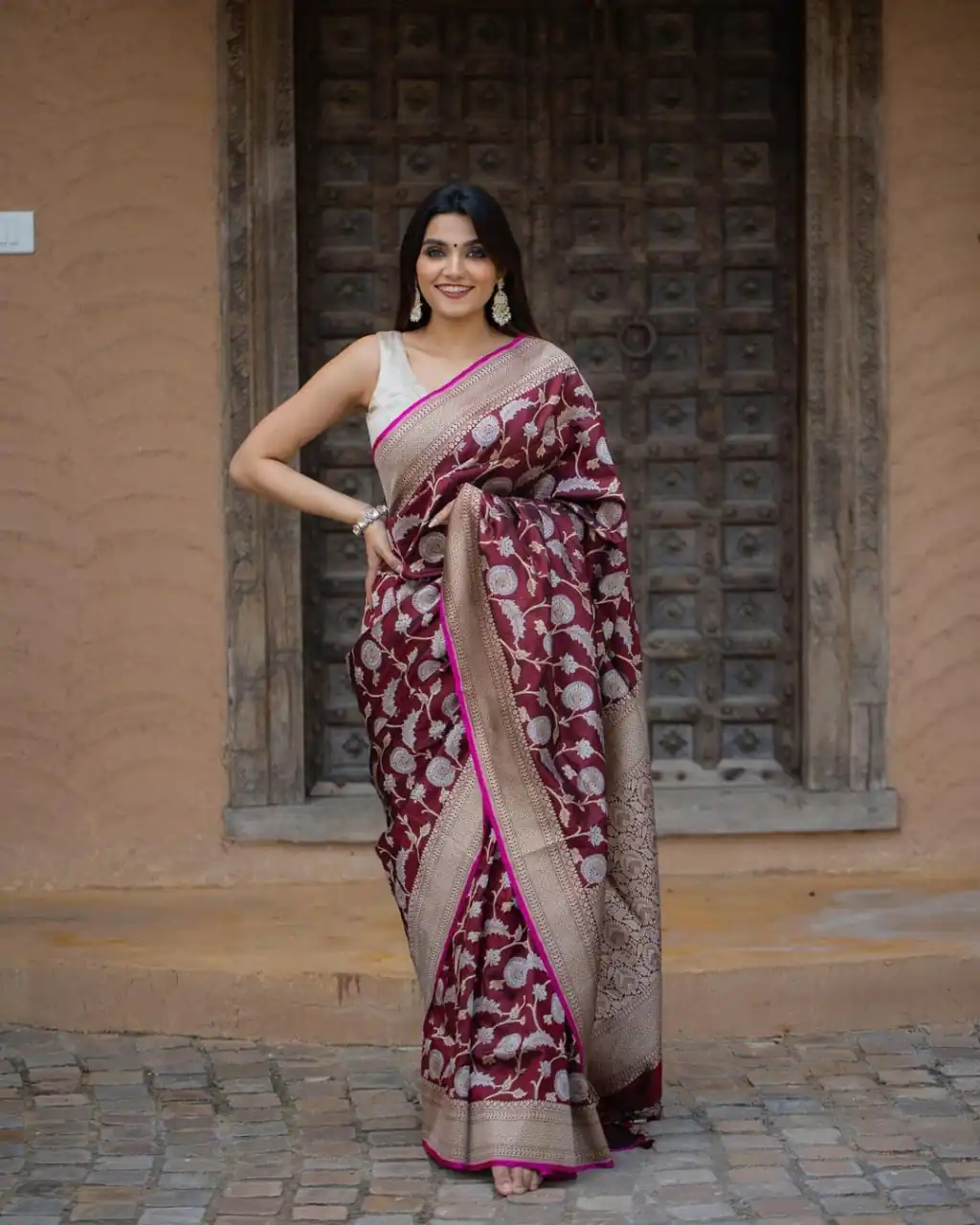 DDF VELLY Maroon Color Soft Lichi Silk With Ordinary Design Saree Casual, Party Wear, Wedding, Events Etc. Expected Delivery 4-6 Working Days 1499/- | Sarees, Bollywood Sarees, Creative Sarees, Designer Sarees, Embroidered Sarees, Ethnic Saree, Modern Digital sarees, Party Wear Sarees