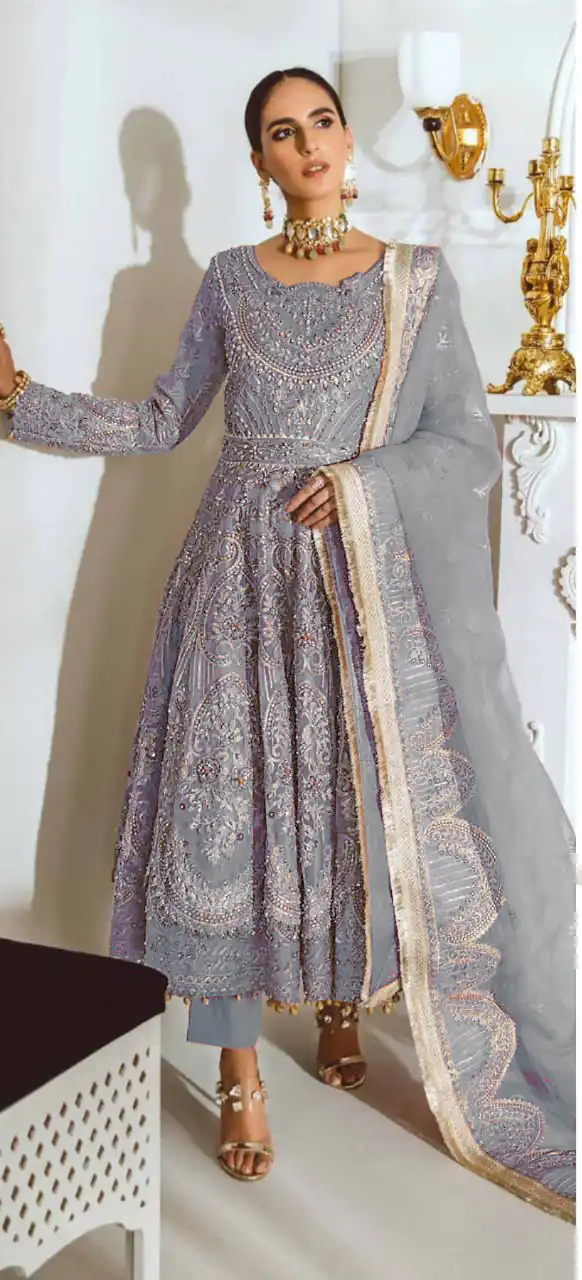 FC:-001021 Grey color heavy net with Embroidery And Sequence Work Classic Anarkali Suit Wedding,Party,Festive@1999/- Only | Anarkali Suits, Bollywood Anarkali, Creative-Anarkali, Designer Anarkali, Embroidered Anarkali, Party Wear Anarkali