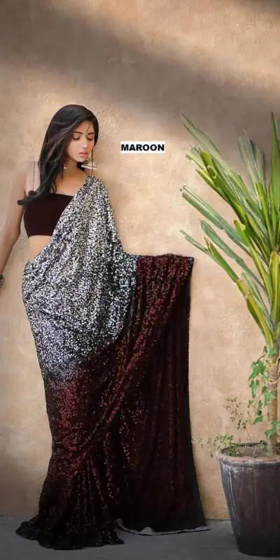 DF 3367 Maroon Color Heavy 60 Gram Georgette Sequins Work Saree Casual, Party Wear, Wedding, Events Etc Delivery Expected.4-6 Working Days 1750/- | Sarees, Bollywood Sarees, Creative Sarees, Designer Sarees, Embroidered Sarees, Ethnic Saree, Modern Digital sarees, Party Wear Sarees