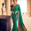 Exemplary Rama Green Color Georgette Beautiful Lace Saree