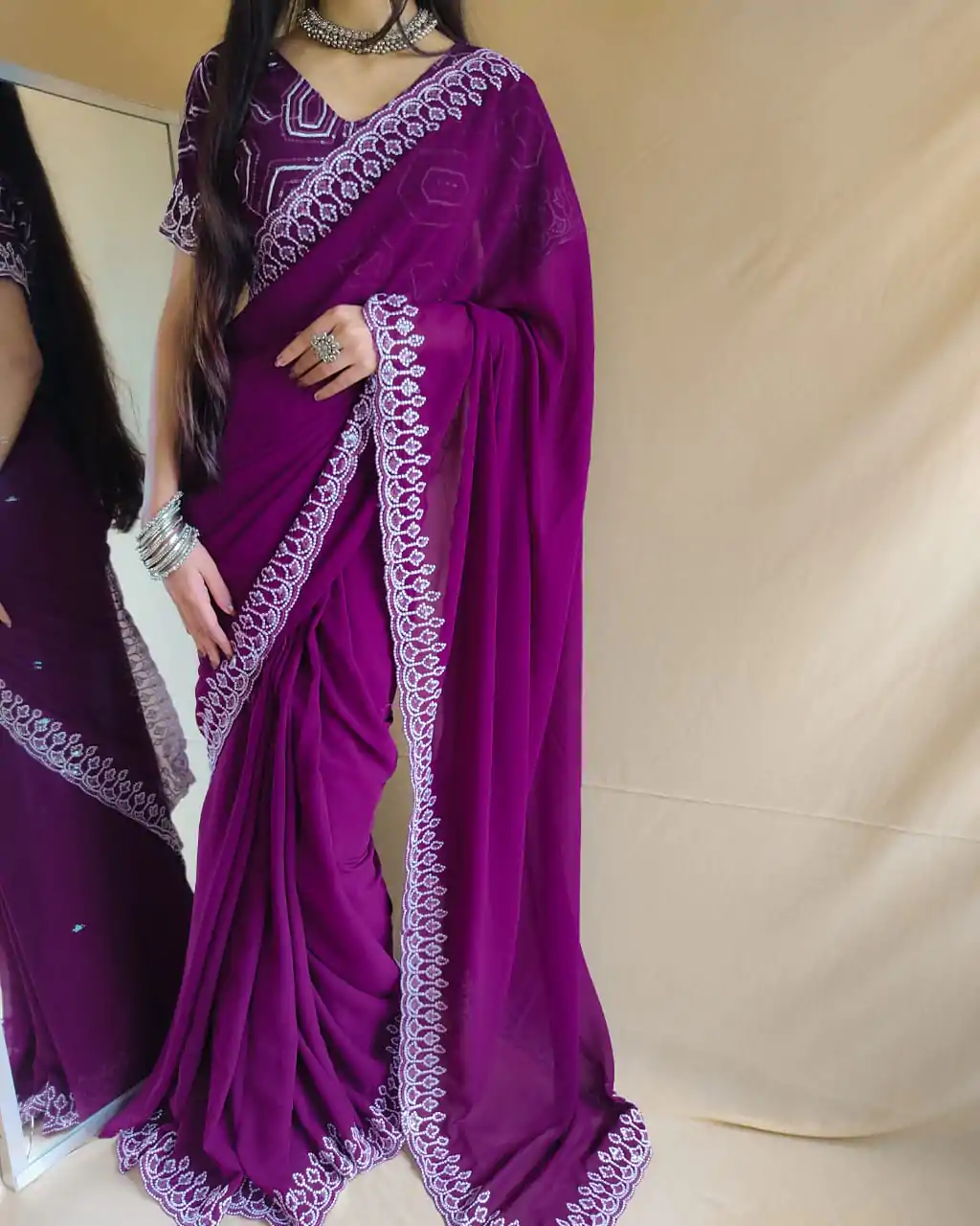  SF Chandni  Purple  Color Georgette Embroidery Sequence work Saree Casual, Wedding, Festive, Events Etc. Expected Delivery  4-6 Working Days @1999/- | Sarees, Bollywood Sarees, Creative Sarees, Designer Sarees, Embroidered Sarees, Ethnic Saree, Modern Digital sarees, Party Wear Sarees