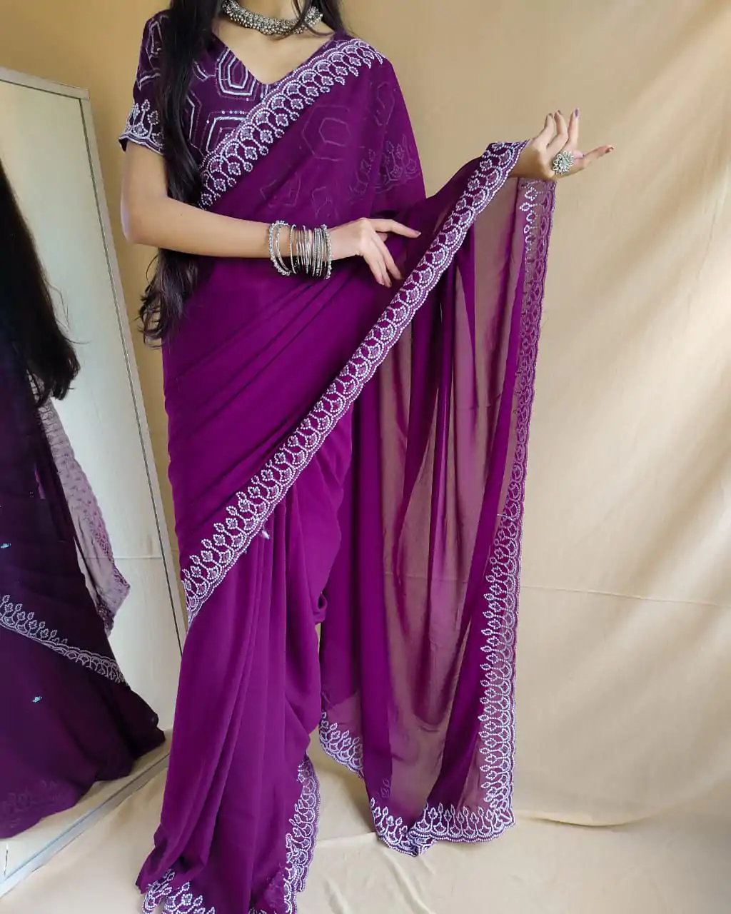  SF Chandni  Purple  Color Georgette Embroidery Sequence work Saree Casual, Wedding, Festive, Events Etc. Expected Delivery  4-6 Working Days @1999/- | Sarees, Bollywood Sarees, Creative Sarees, Designer Sarees, Embroidered Sarees, Ethnic Saree, Modern Digital sarees, Party Wear Sarees