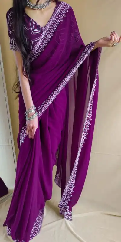  SF Chandni  Purple  Color Georgette Embroidery Sequence work Saree Casual, Wedding, Festive, Events Etc. Expected Delivery  4-6 Working Days @1999/- | Sarees, Bollywood Sarees, Creative Sarees, Designer Sarees, Embroidered Sarees, Ethnic Saree, Modern Digital sarees, Party Wear Sarees