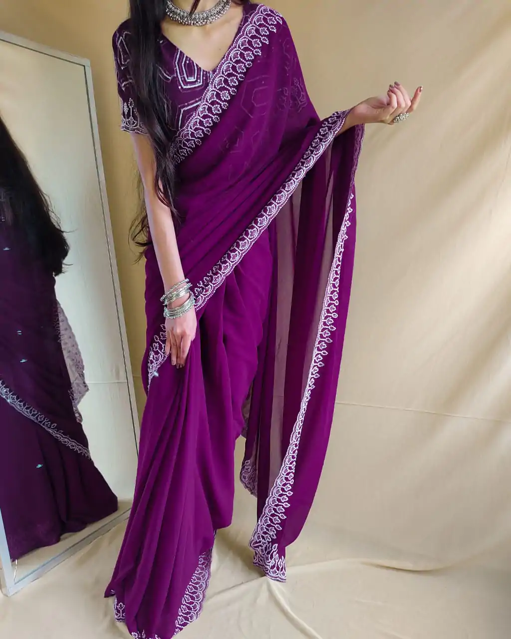  SF Chandni  Purple  Color Georgette Embroidery Sequence work Saree Casual, Wedding, Festive, Events Etc. Expected Delivery  4-6 Working Days @1999/- | Sarees, Bollywood Sarees, Creative Sarees, Designer Sarees, Embroidered Sarees, Ethnic Saree, Modern Digital sarees, Party Wear Sarees