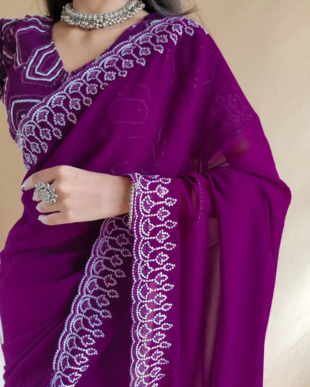  SF Chandni  Purple  Color Georgette Embroidery Sequence work Saree Casual, Wedding, Festive, Events Etc. Expected Delivery  4-6 Working Days @1999/- | Sarees, Bollywood Sarees, Creative Sarees, Designer Sarees, Embroidered Sarees, Ethnic Saree, Modern Digital sarees, Party Wear Sarees