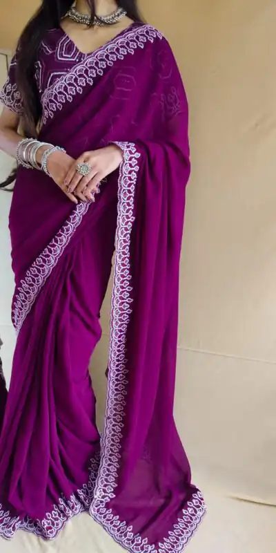  SF Chandni  Purple  Color Georgette Embroidery Sequence work Saree Casual, Wedding, Festive, Events Etc. Expected Delivery  4-6 Working Days @1999/- | Sarees, Bollywood Sarees, Creative Sarees, Designer Sarees, Embroidered Sarees, Ethnic Saree, Modern Digital sarees, Party Wear Sarees
