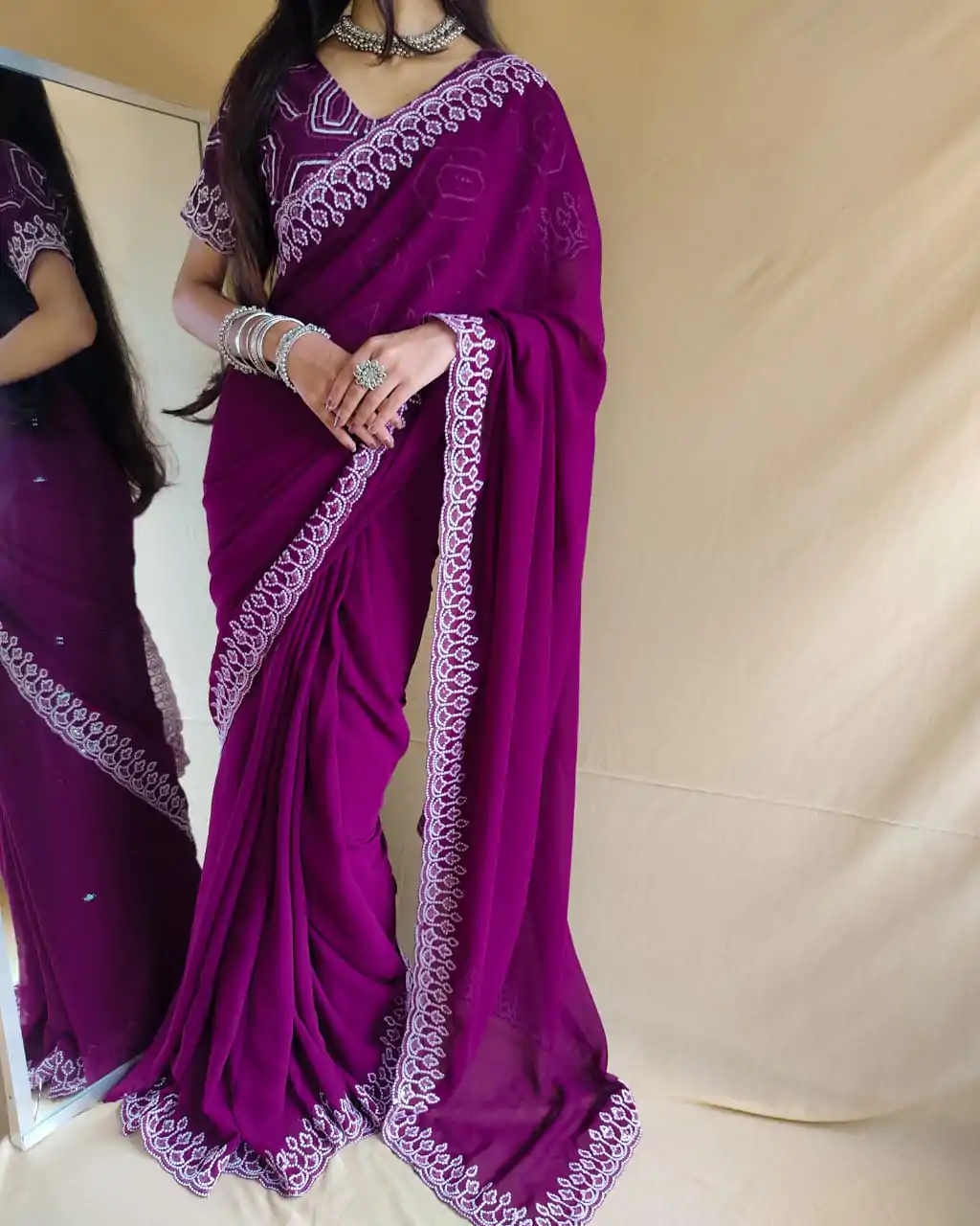  SF Chandni  Purple  Color Georgette Embroidery Sequence work Saree Casual, Wedding, Festive, Events Etc. Expected Delivery  4-6 Working Days @1999/- | Sarees, Bollywood Sarees, Creative Sarees, Designer Sarees, Embroidered Sarees, Ethnic Saree, Modern Digital sarees, Party Wear Sarees