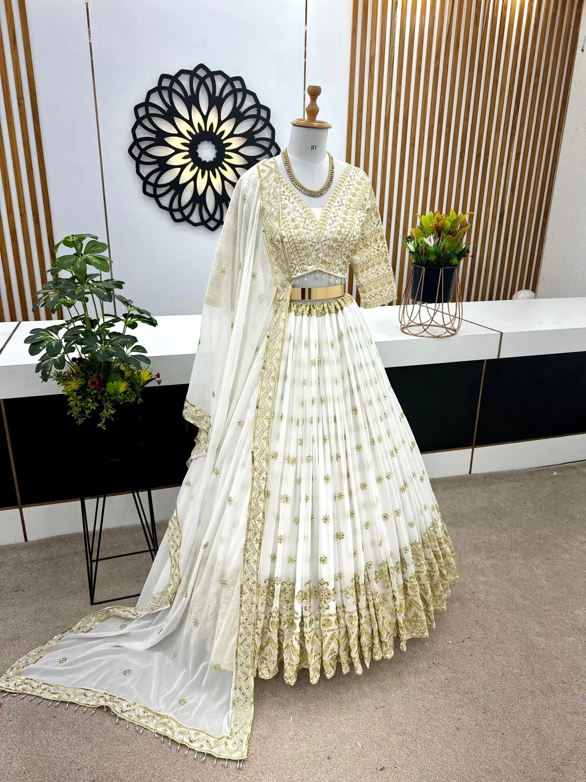 ZSR 3061 White Color Faux Georgette With Heavy Embroidery Sequence Work Lehenga Choli Wedding, Party, Events Etc. Expected Delivery 4-6 Working Days 2299/- | Lehenga, Bollywood Lehenga, Creative Lehenga, Designer Lehenga, Embroidered Lehenga, Party Wear Lehenga