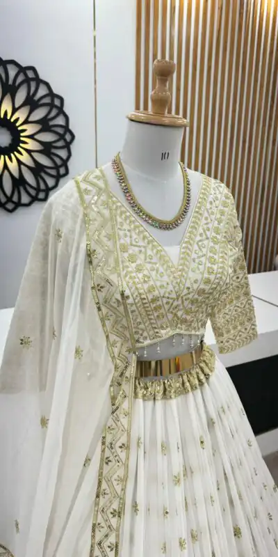 ZSR 3061 White Color Faux Georgette With Heavy Embroidery Sequence Work Lehenga Choli Wedding, Party, Events Etc. Expected Delivery 4-6 Working Days 2299/- | Lehenga, Bollywood Lehenga, Creative Lehenga, Designer Lehenga, Embroidered Lehenga, Party Wear Lehenga