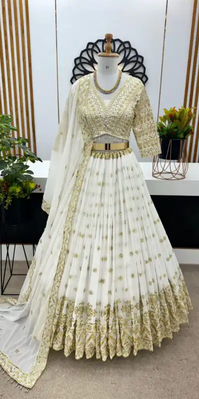 ZSR 3061 White Color Faux Georgette With Heavy Embroidery Sequence Work Lehenga Choli Wedding, Party, Events Etc. Expected Delivery 4-6 Working Days 2299/- | Lehenga, Bollywood Lehenga, Creative Lehenga, Designer Lehenga, Embroidered Lehenga, Party Wear Lehenga