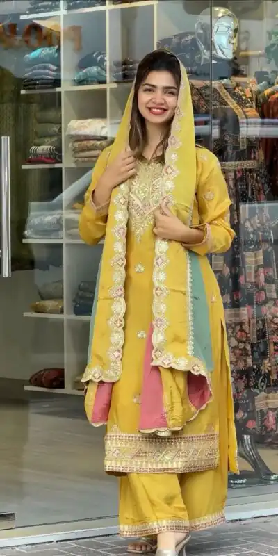 AD 145 Yellow Color Georgette Embroidery Work Sharara Suit Wedding, Party, Festive, Events Etc. Expected Delivery 4-6 Working Days @2099/- | Salwar suit, Designer Suits, Casual Suits, Creative suits, Palazzo Suits, Party Wear Suits, Patiala Suits, Straight Suits