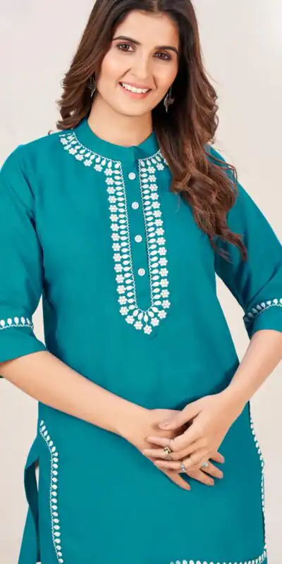  INLI Zia Blue  Color Rayon With Embroidery work Kurti Casual, Wedding, Party, Festive, Events Etc. Expected Delivery 4-6 Working Days @1299/- | Kurti, Bollywood Kurti, Creative Kurtis, Designer Kurti, Party Wear Kurti, Selfie Kurti