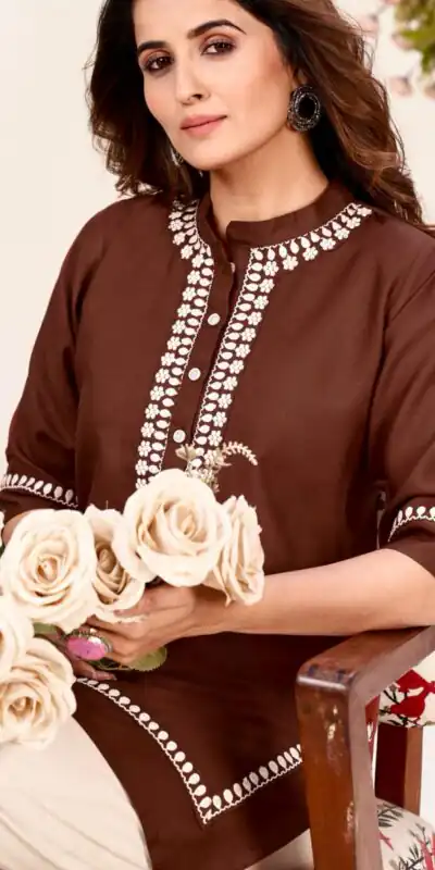 INLI  Zia  Maroon Color Rayon With Embroidery work Kurti Casual, Wedding, Party, Festive, Events Etc. Expected Delivery 4-6 Working Days @1299/- | Kurti, Bollywood Kurti, Creative Kurtis, Designer Kurti, Party Wear Kurti, Selfie Kurti