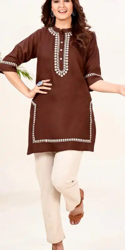 INLI  Zia  Maroon Color Rayon With Embroidery work Kurti Casual, Wedding, Party, Festive, Events Etc. Expected Delivery 4-6 Working Days @1299/- | Kurti, Bollywood Kurti, Creative Kurtis, Designer Kurti, Party Wear Kurti, Selfie Kurti