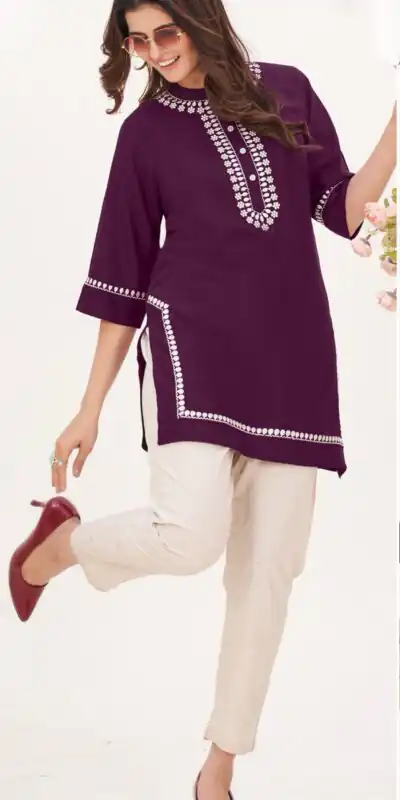 INLI Zia Purple Color Heavy Rayon With Embroidery work Kurti Casual, Wedding, Party, Festive, Events Etc. Expected Delivery 4-6 Working Days @1299/- | Kurti, Bollywood Kurti, Creative Kurtis, Designer Kurti, Party Wear Kurti, Selfie Kurti