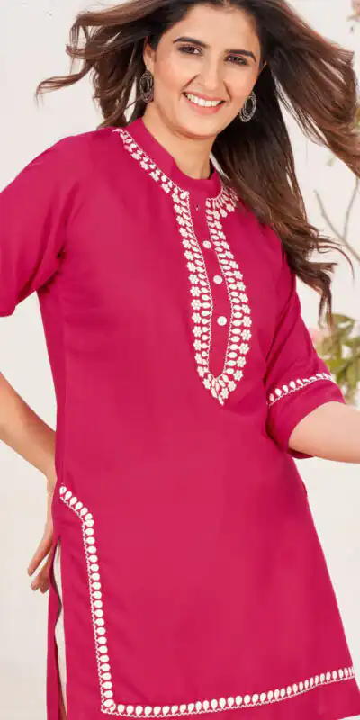 INLI Zia Red Color Heavy Rayon With Embroidery work Kurti Casual, Wedding, Party, Festive, Events Etc. Expected Delivery 4-6 Working Days @1299/- | Kurti, Bollywood Kurti, Creative Kurtis, Designer Kurti, Party Wear Kurti, Selfie Kurti