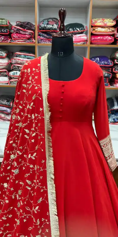 KB 241 Red color Pure Soft Faux Georgette Anarkali Suit Casual, Wedding, Party, Festive, Events Etc. Expected Delivery  4-6 Working Days @2199/- | Anarkali Suits, Bollywood Anarkali, Creative-Anarkali, Designer Anarkali, Embroidered Anarkali, Party Wear Anarkali