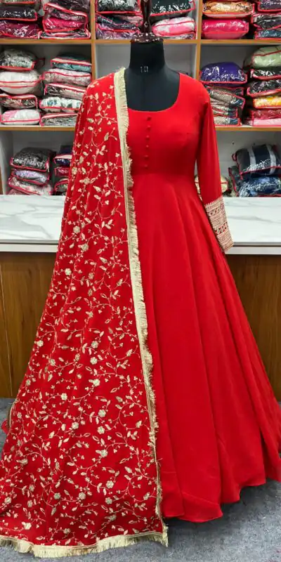 KB 241 Red color Pure Soft Faux Georgette Anarkali Suit Casual, Wedding, Party, Festive, Events Etc. Expected Delivery 4-6 Working Days @2199/- | Anarkali Suits, Bollywood Anarkali, Creative-Anarkali, Designer Anarkali, Embroidered Anarkali, Party Wear Anarkali