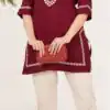 Fashionable Wine Color Heavy Rayon With Embroidery Kurti