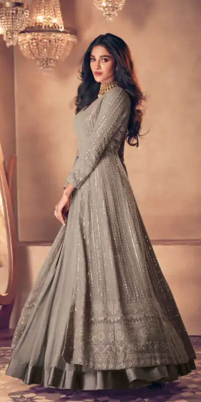 FC:-122 Grey color heavy Georgette with Embroidery And Santoon Work Classic Designer Suit Wedding,Party,Festive@2399/- Only | Anarkali Suits, Bollywood Anarkali, Creative-Anarkali, Designer Anarkali, Embroidered Anarkali, Party Wear Anarkali