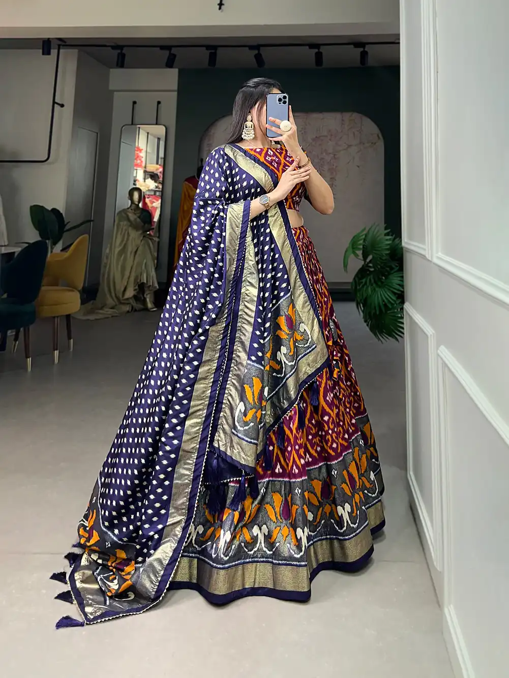 LNB 1615 Multi Color Tussar Silk Drawstring & Printed With Foil Print & Heavy Tassels Lehenga Choli   Expected Delivery 4-6 Working Days 2449/- | Lehenga, Bollywood Lehenga, Creative Lehenga, Designer Lehenga, Embroidered Lehenga, Party Wear Lehenga