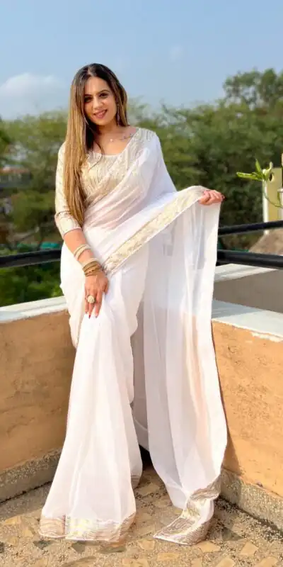 Jr 579 White Color Georgette Heavy Sequence Work Saree Casual, Party Wear, Wedding, Events Etc. Expected Delivery 4-6 Working Days 1549/- | Sarees, Bollywood Sarees, Creative Sarees, Designer Sarees, Embroidered Sarees, Ethnic Saree, Modern Digital sarees, Party Wear Sarees
