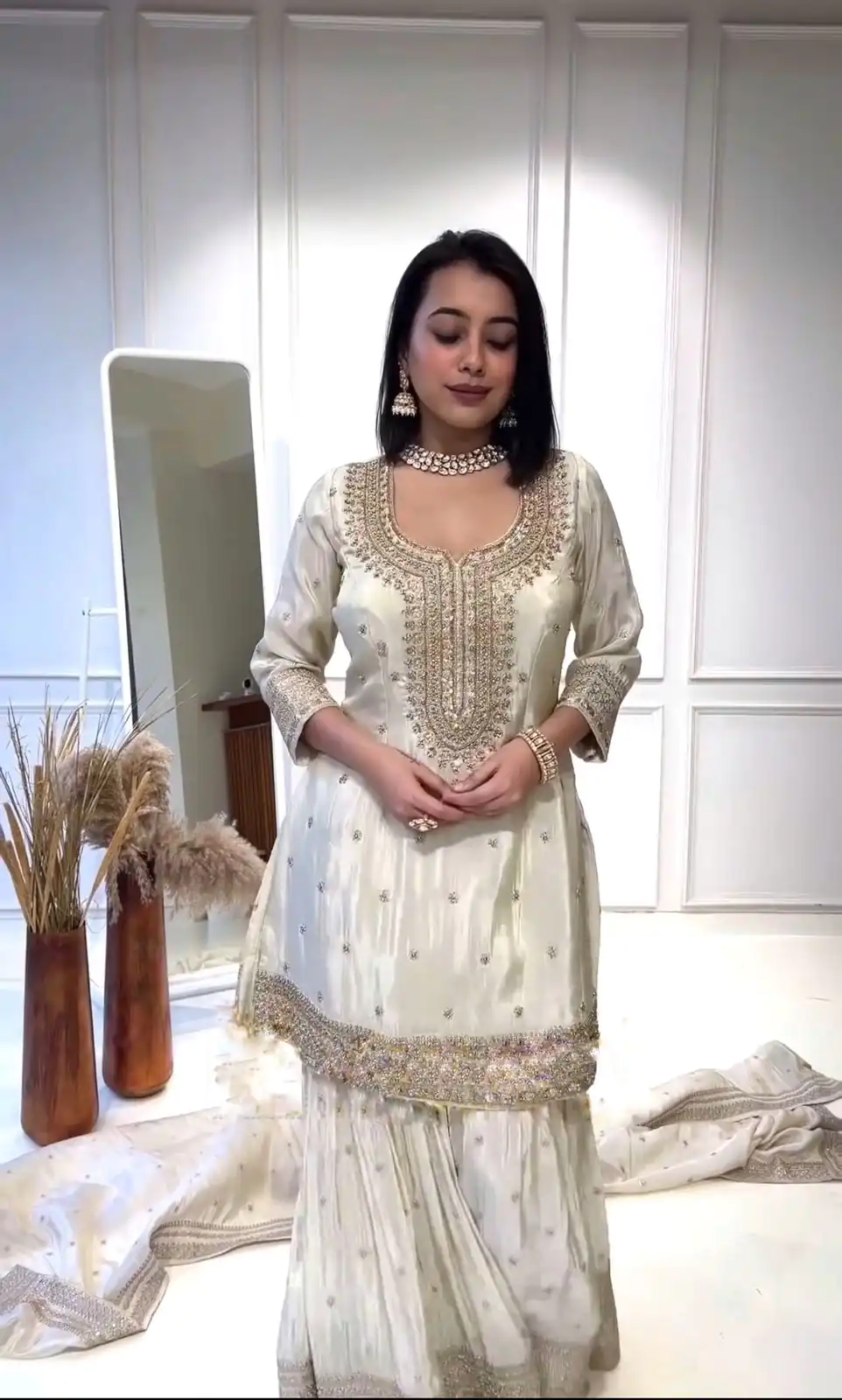 NSR 800 White Color Heavy Chinnon Silk Embroidery Sequence Work Sharara Suit Casual, Party Festive, Events Etc. Expected Delivery 4-6 Working Days @2149 | Jump Suits, Salwar suit, Designer Suits, Casual Suits, Creative suits, Palazzo Suits, Party Wear Suits, Patiala Suits, Straight Suits