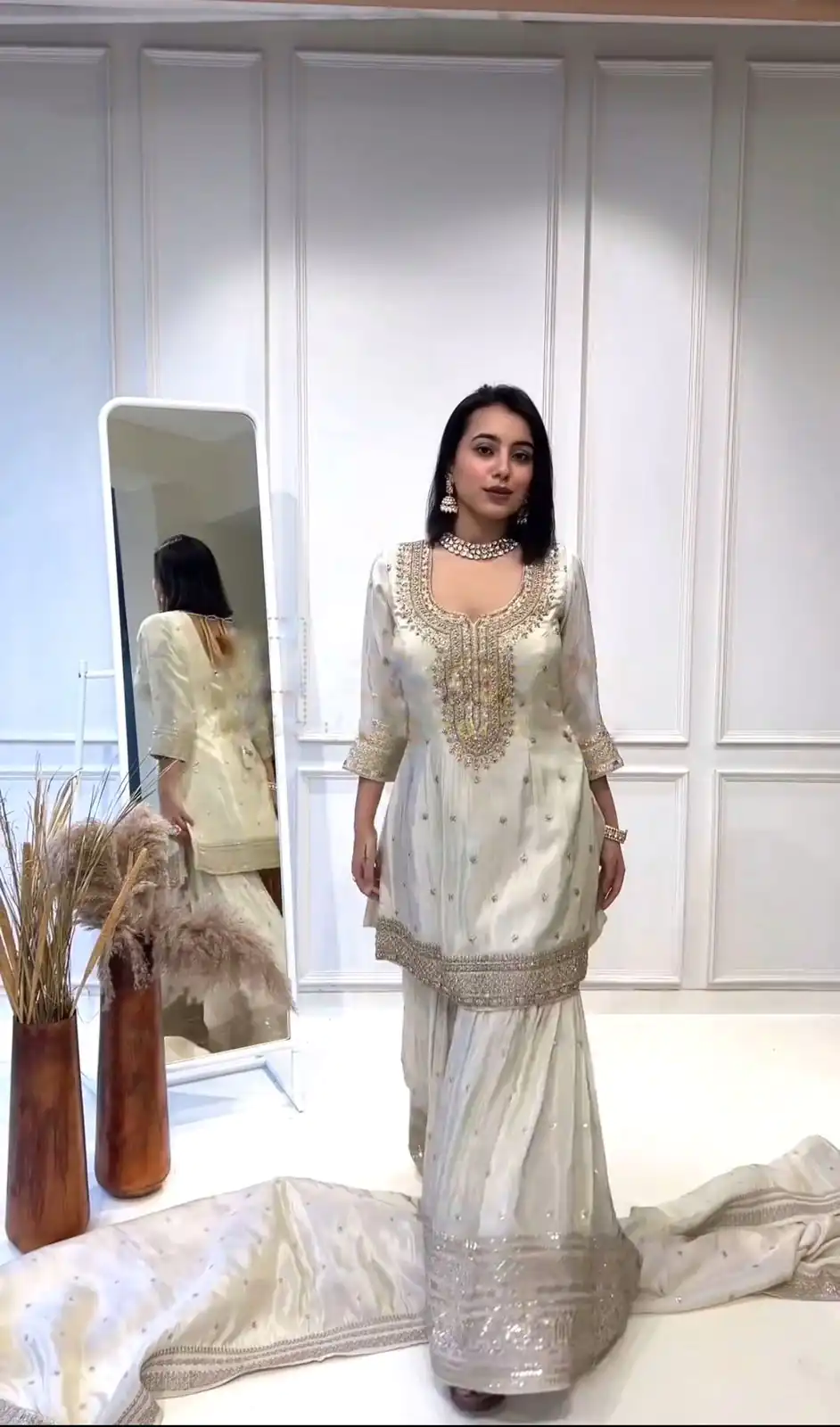 NSR 800 White Color Heavy Chinnon Silk Embroidery Sequence Work Sharara Suit Casual, Party Festive, Events Etc. Expected Delivery 4-6 Working Days @2149 | Jump Suits, Salwar suit, Designer Suits, Casual Suits, Creative suits, Palazzo Suits, Party Wear Suits, Patiala Suits, Straight Suits