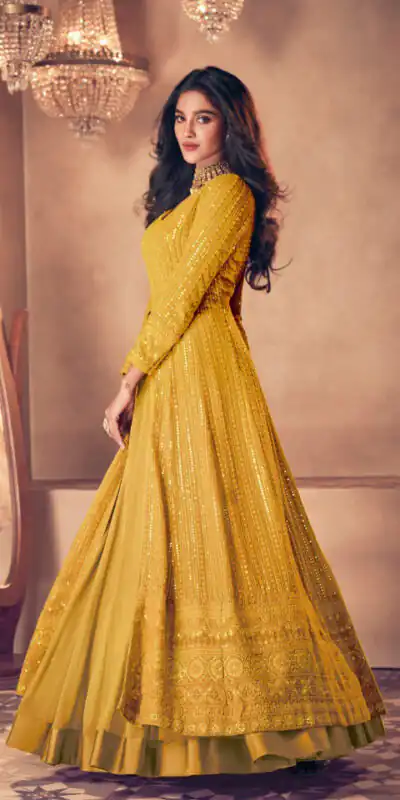 FC:-122 Yellow color heavy Georgette with Embroidery And Santoon Work Classic Designer Suit Wedding,Party,Festive@2399/- Only | Anarkali Suits, Bollywood Anarkali, Creative-Anarkali, Designer Anarkali, Embroidered Anarkali, Party Wear Anarkali