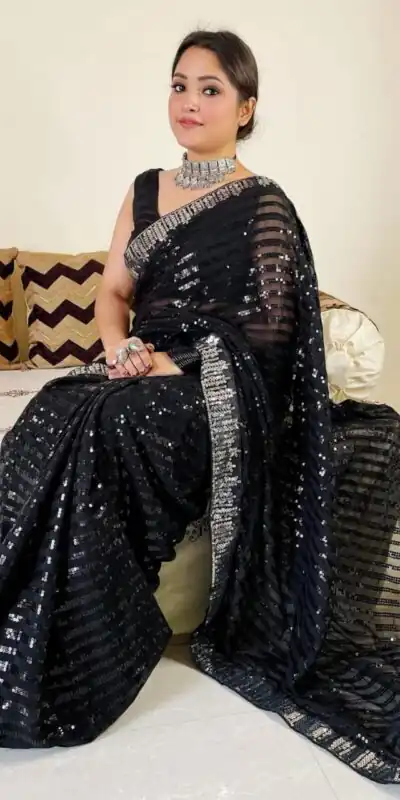 Jr 573 Black Color Georgette Embroidery Sequence Work Sequence lace Saree Party Wear, Wedding, Events Etc. Expected Delivery 4-6 Working Days @1499/- | Sarees, Bollywood Sarees, Creative Sarees, Designer Sarees, Embroidered Sarees, Ethnic Saree, Modern Digital sarees, Party Wear Sarees