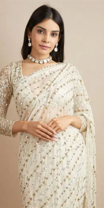 JR 602 White Color Georgette Embroidery Sequence Work Saree Casual, Party Wear, Wedding, Events Etc. Expected Delivery 4-6 Working Days @1649/- | Sarees, Bollywood Sarees, Creative Sarees, Designer Sarees, Embroidered Sarees, Ethnic Saree, Modern Digital sarees, Party Wear Sarees