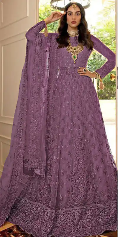 FC 194 Purple Color Net Embroidery And Mirror work Anarkali Suit Wedding, Party, Festive, Events Etc. Expected 4-6 Working Days @1999/- | Anarkali Suits, Bollywood Anarkali, Creative-Anarkali, Designer Anarkali, Embroidered Anarkali, Party Wear Anarkali