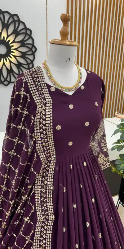 ZF 359 Voilet Color Georgette Embroidery Sequence Work Gown Casual, Wedding, Party, Festive, Events Etc. Expected Delivery 4-6 Working Days @1999/- | Gowns, Bollywood Gowns, Creative Gowns, Designer Gowns, Embroidered Gowns, Party Wear Gowns