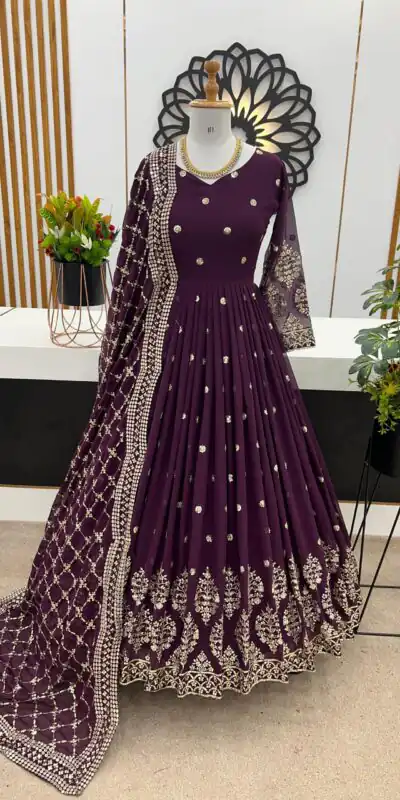 ZF 359 Voilet Color Georgette Embroidery Sequence Work Gown Casual, Wedding, Party, Festive, Events Etc. Expected Delivery 4-6 Working Days @1999/- | Gowns, Bollywood Gowns, Creative Gowns, Designer Gowns, Embroidered Gowns, Party Wear Gowns