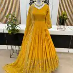 ZF 359 Yellow Color Georgette Embroidery Sequence Work Gown Casual, Wedding, Party, Festive, Events Etc. Expected Delivery 4-6 Working Days @1999/- | Gowns, Bollywood Gowns, Creative Gowns, Designer Gowns, Embroidered Gowns, Party Wear Gowns