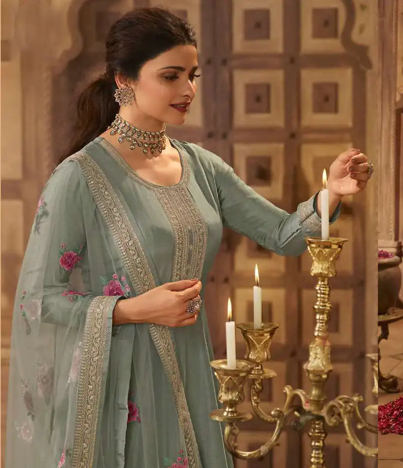 FC Noor Grey Gown Dola Silk Embroidery Sequence Work Anarkali Suit Wedding, Party, Festive events, etc. Expected Delivery 4-6 Working Days @2399/- Only | Anarkali Suits, Bollywood Anarkali, Creative-Anarkali, Designer Anarkali, Embroidered Anarkali, Party Wear Anarkali