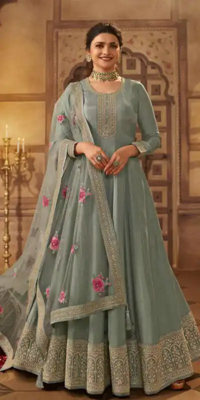 FC Noor Grey Gown Dola Silk Embroidery Sequence Work Anarkali Suit Wedding, Party, Festive events, etc.  Expected Delivery  4-6 Working Days @2399/- Only | Anarkali Suits, Bollywood Anarkali, Creative-Anarkali, Designer Anarkali, Embroidered Anarkali, Party Wear Anarkali