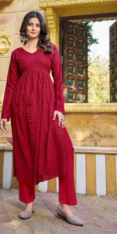 INLI Schiffli Red Color Heavy Rayon with Schiffli Work Kurti Casual, Wedding, Party, Festive, Events Etc. Expected Delivery 4-6 Working Days @1699/- | Kurti, Bollywood Kurti, Creative Kurtis, Designer Kurti, Party Wear Kurti, Selfie Kurti