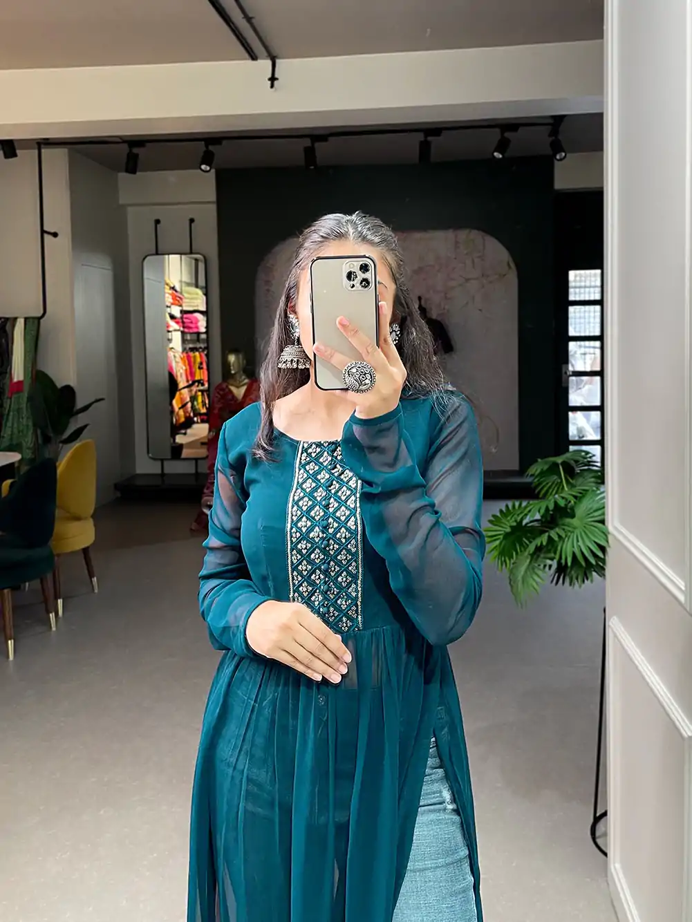 YNF 3501 Peacock Blue Color Georgette Sequins Embroidery work Kurti Casual, Wedding, Party, Festive, Events Etc. Expected Delivery 4-6 Working Days @1399/- | Kurti, Bollywood Kurti, Creative Kurtis, Designer Kurti, Party Wear Kurti, Selfie Kurti