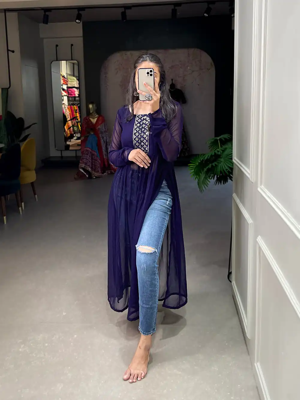 YNF 3501 Violet Color Georgette Sequins Embroidery work Kurti Casual, Wedding, Party, Festive, Events Etc. Expected Delivery 4-6 Working Days @1399/- | Kurti, Bollywood Kurti, Creative Kurtis, Designer Kurti, Party Wear Kurti, Selfie Kurti