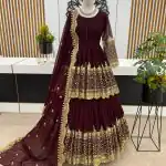 ZF 362 Dark Maroon Faux Georgette With Heavy Embroidery Sequence Work Lehenga Choli Wedding, Party, Events Etc. Expected Delivery 4-6 Working Days 2099/- | Lehenga, Bollywood Lehenga, Creative Lehenga, Designer Lehenga, Embroidered Lehenga, Party Wear Lehenga